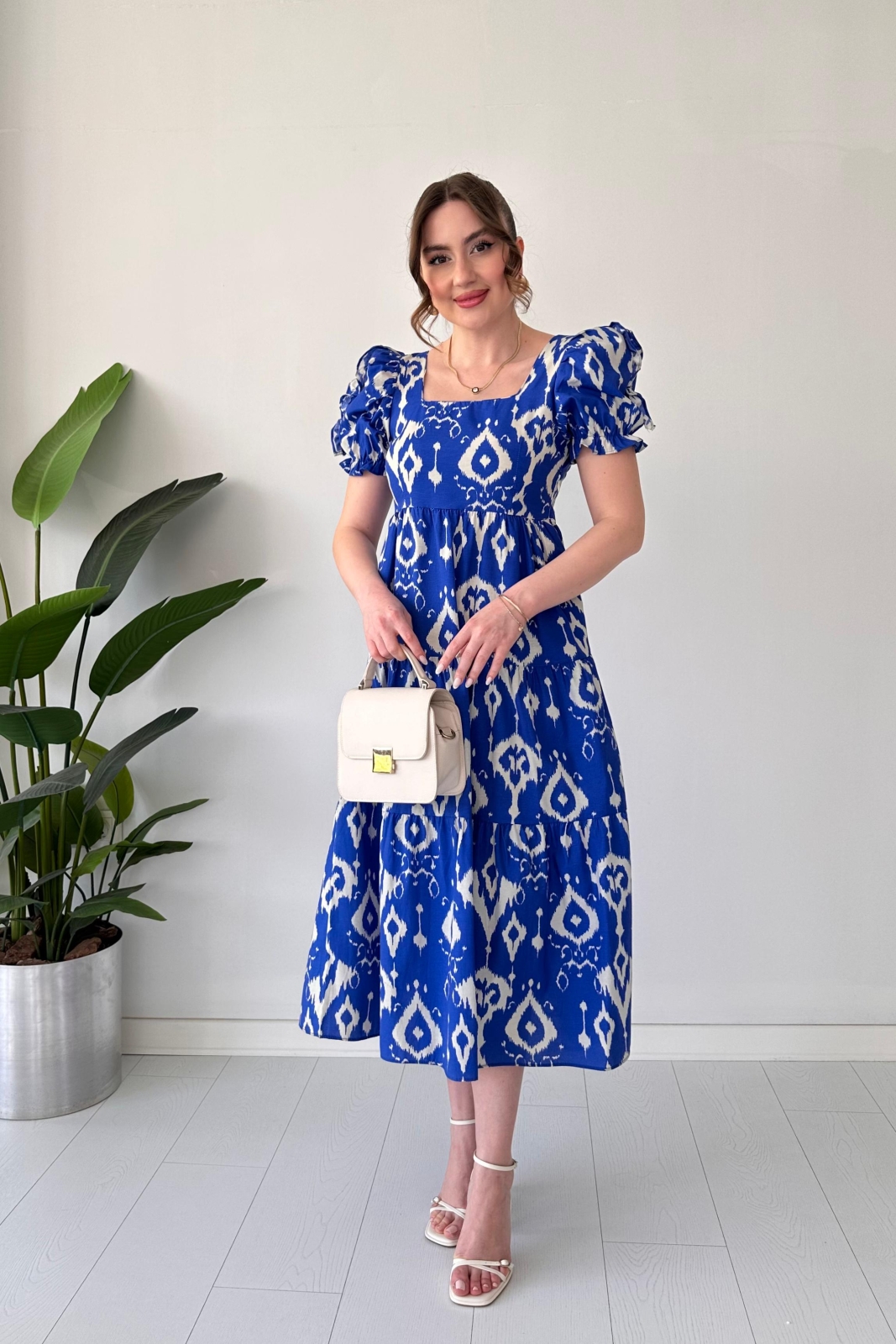 Motif Poplin Elbise Mavi - Thumbnail