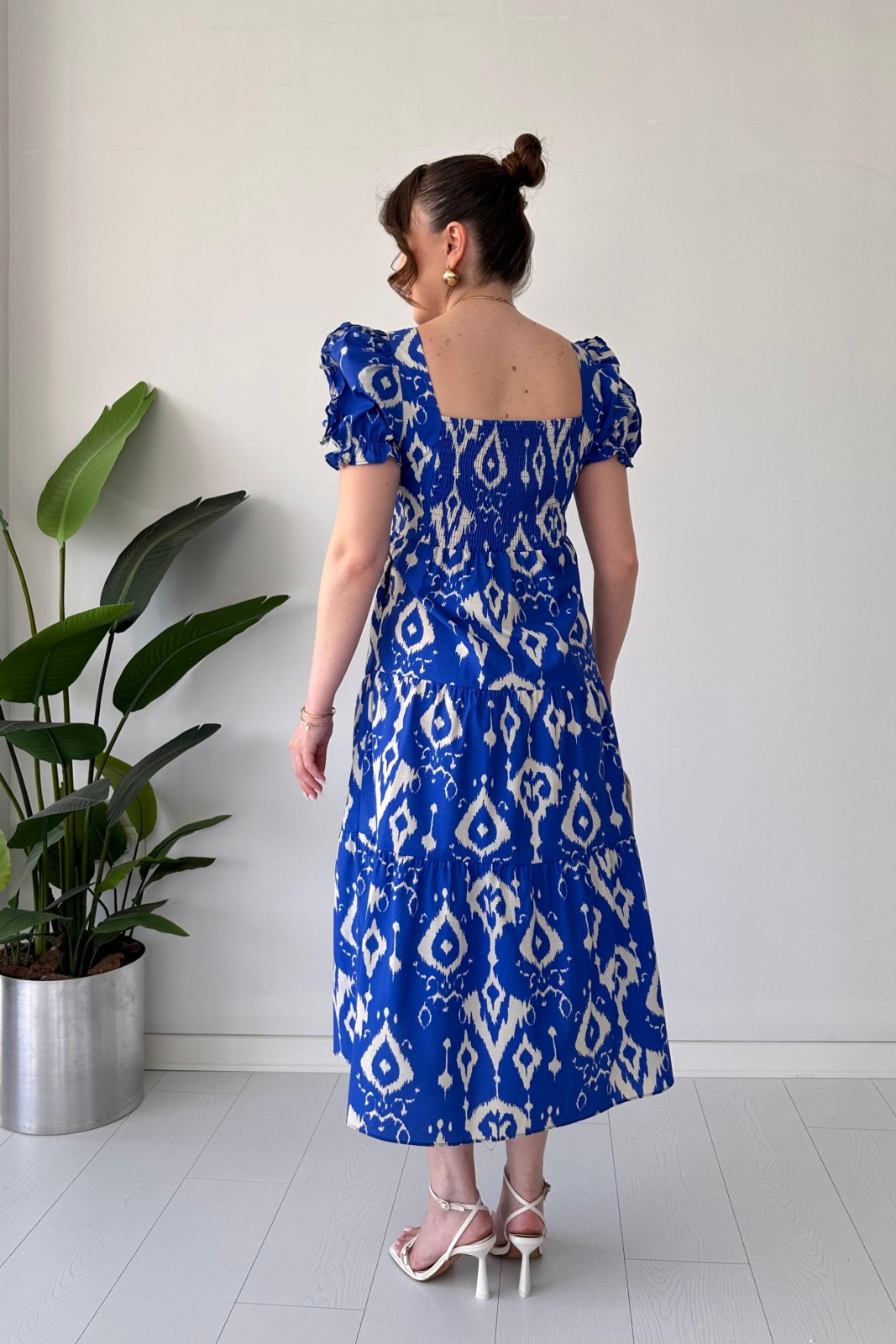 Motif Poplin Elbise Mavi - Thumbnail