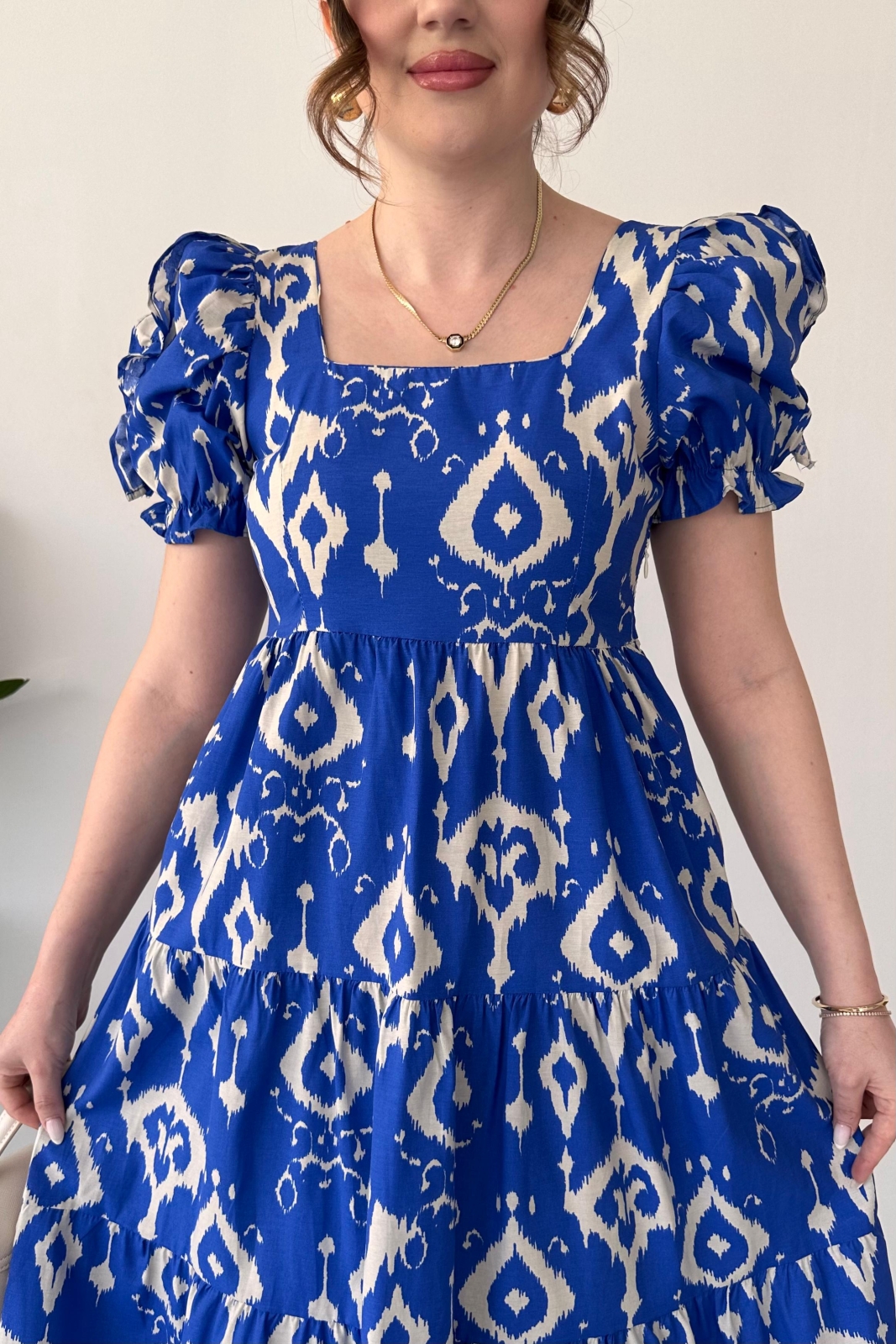 Motif Poplin Elbise Mavi - Thumbnail