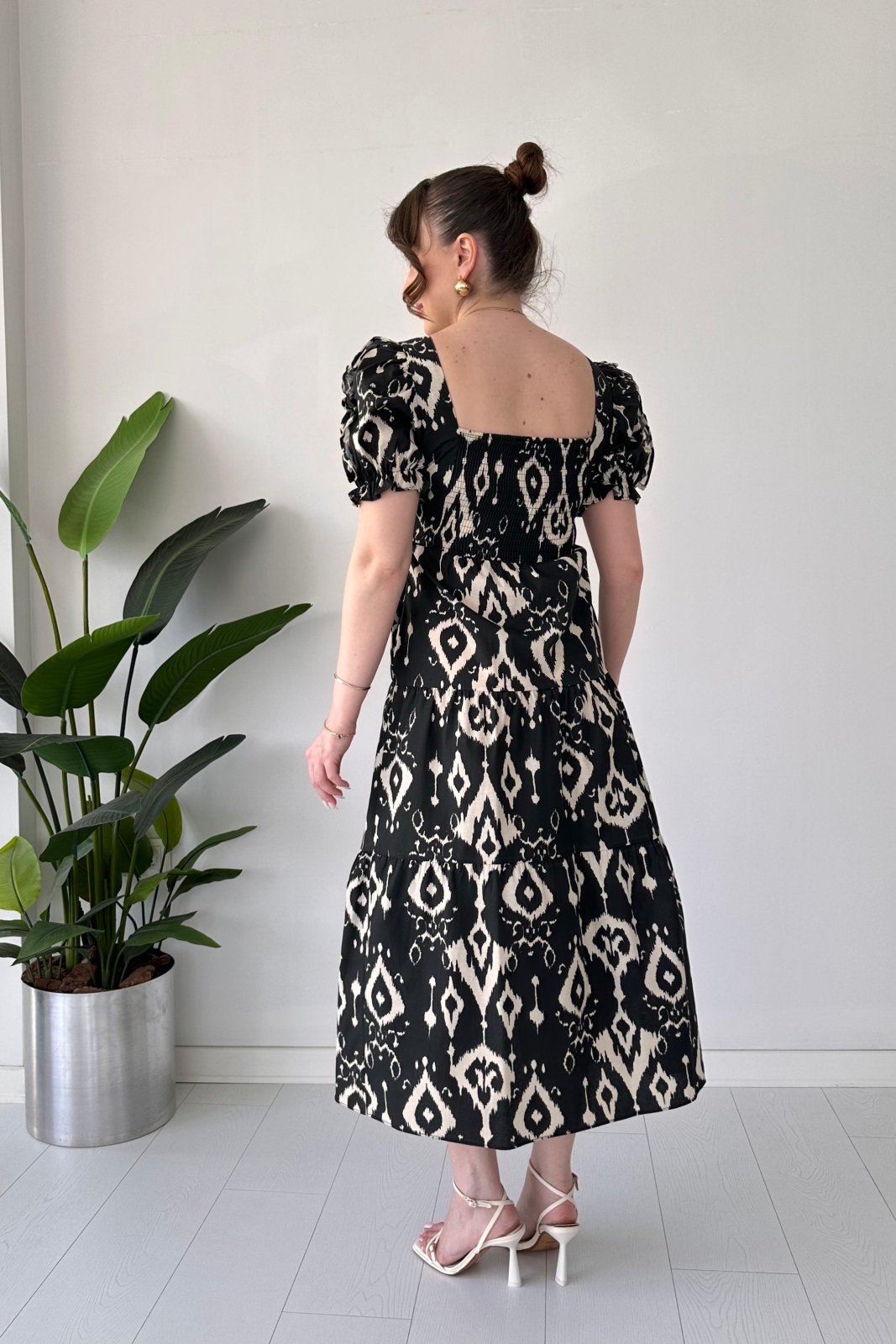 Motif Poplin Elbise Siyah - Thumbnail
