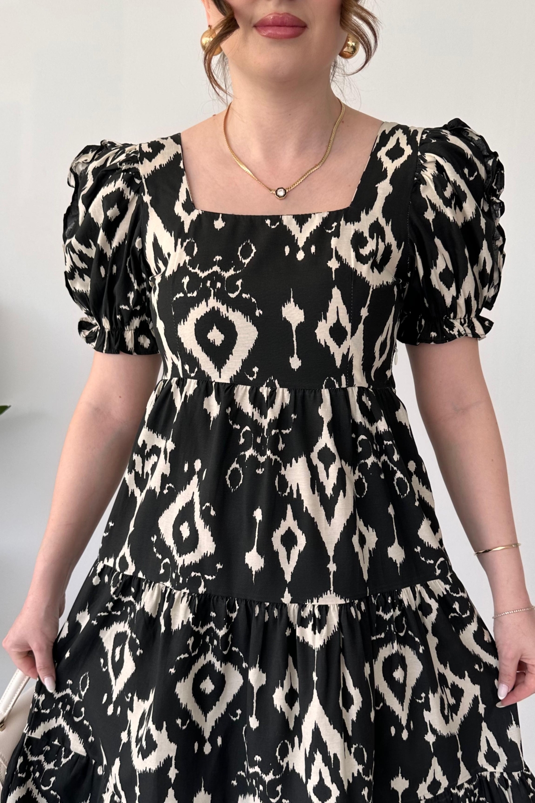 Motif Poplin Elbise Siyah - Thumbnail