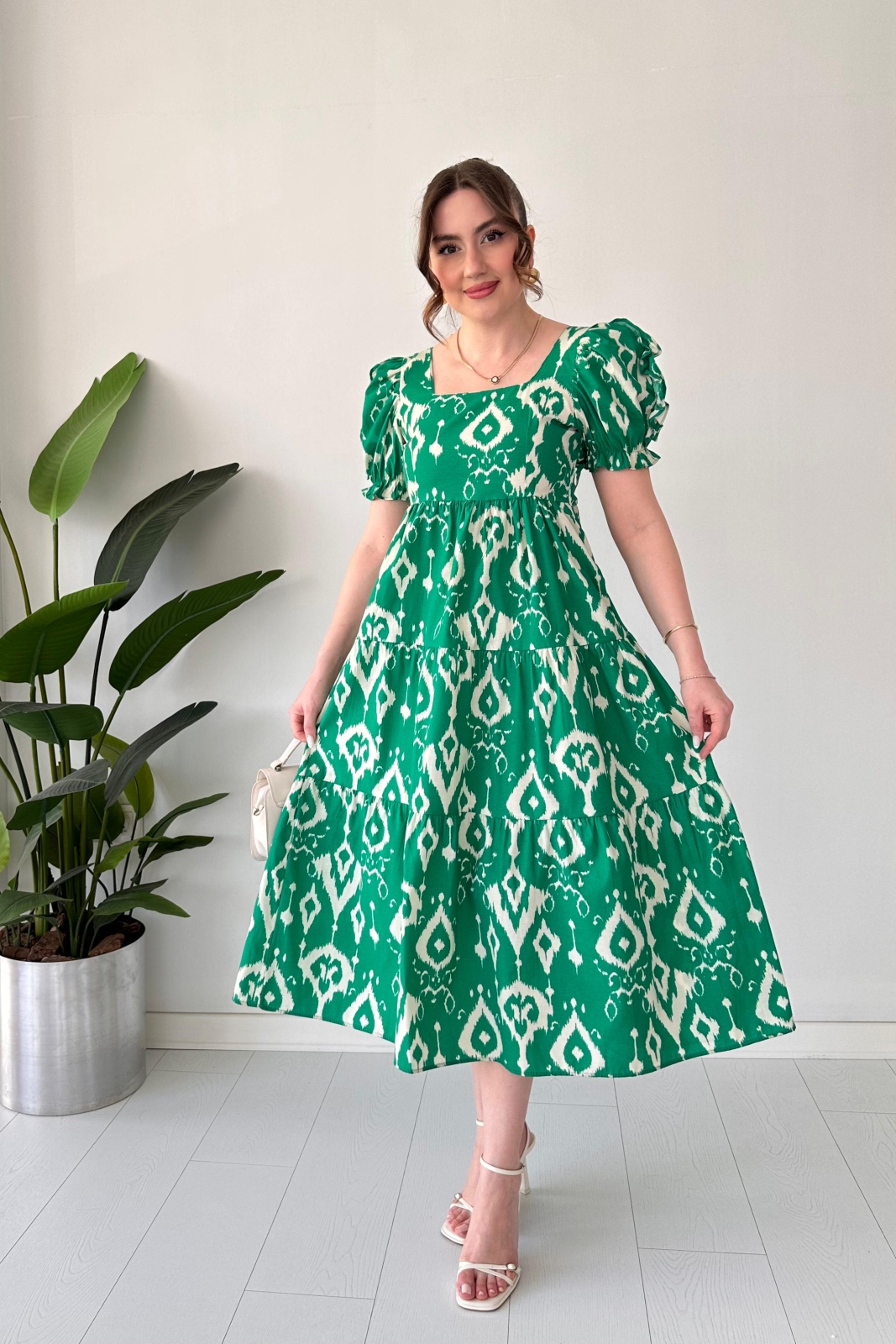 Motif Poplin Elbise Yeşil - Thumbnail