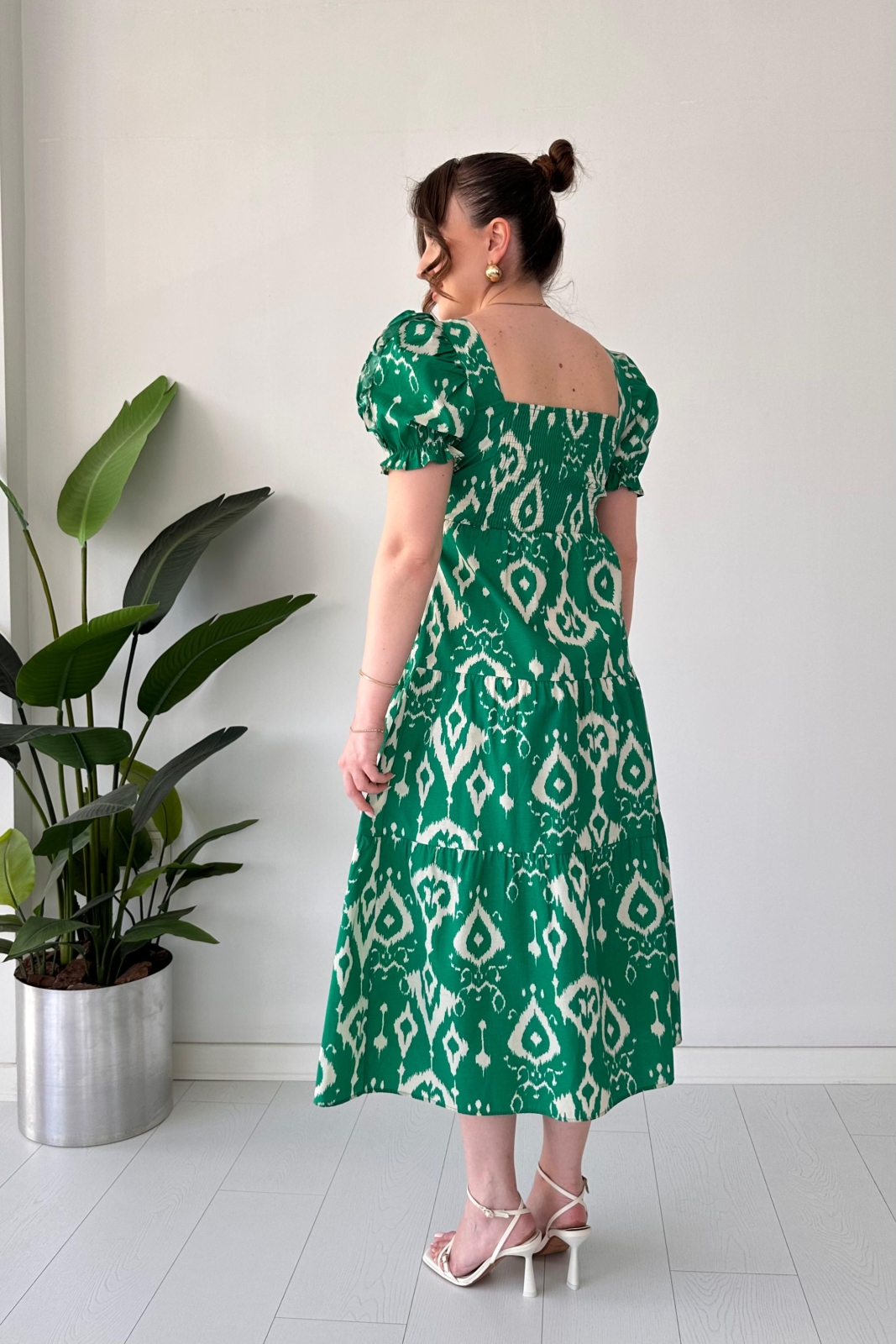 Motif Poplin Elbise Yeşil - Thumbnail