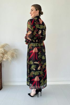 Nilüfer Şifon Elbise Siyah - Thumbnail