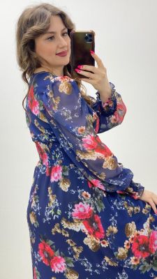 Ortancalı Şifon Elbise Lacivert - Thumbnail