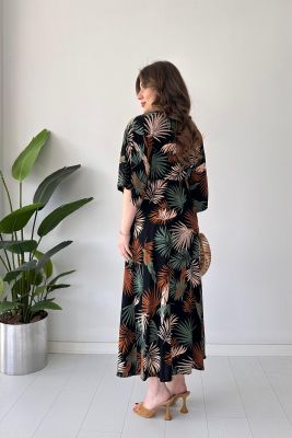 Palmiye Yarasa Elbise Siyah - Thumbnail