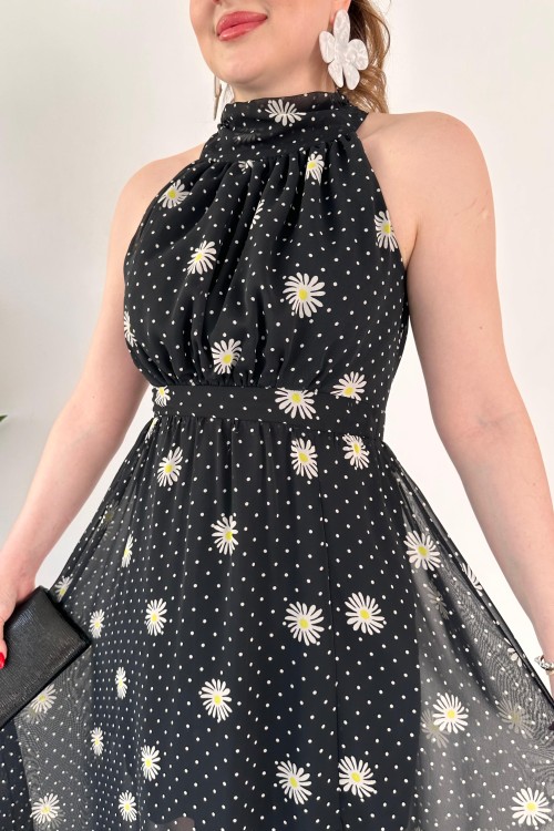 Robe longue en mousseline Daisy noire