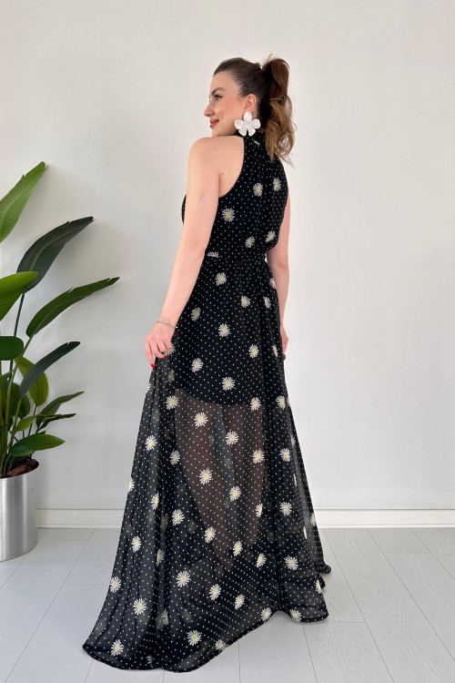 Robe longue en mousseline Daisy noire