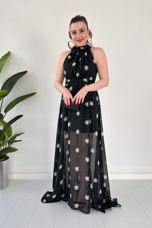 Robe longue en mousseline Daisy noire