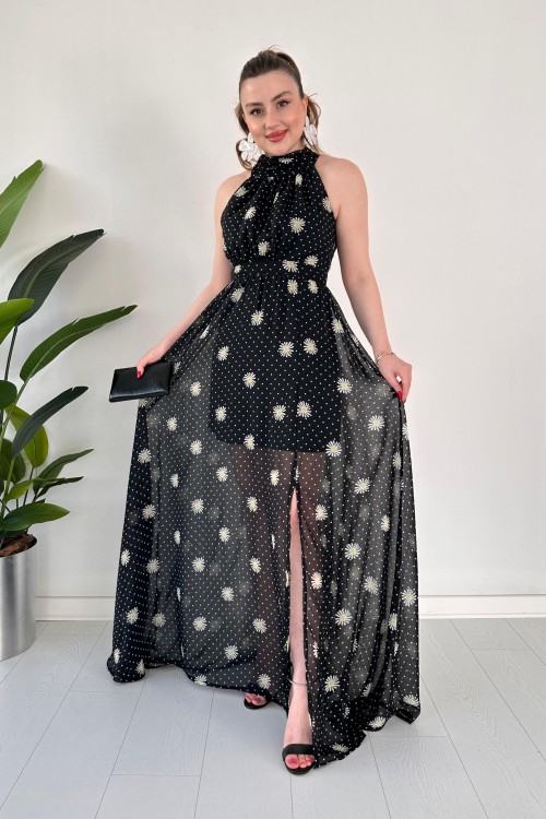 Robe longue en mousseline Daisy noire