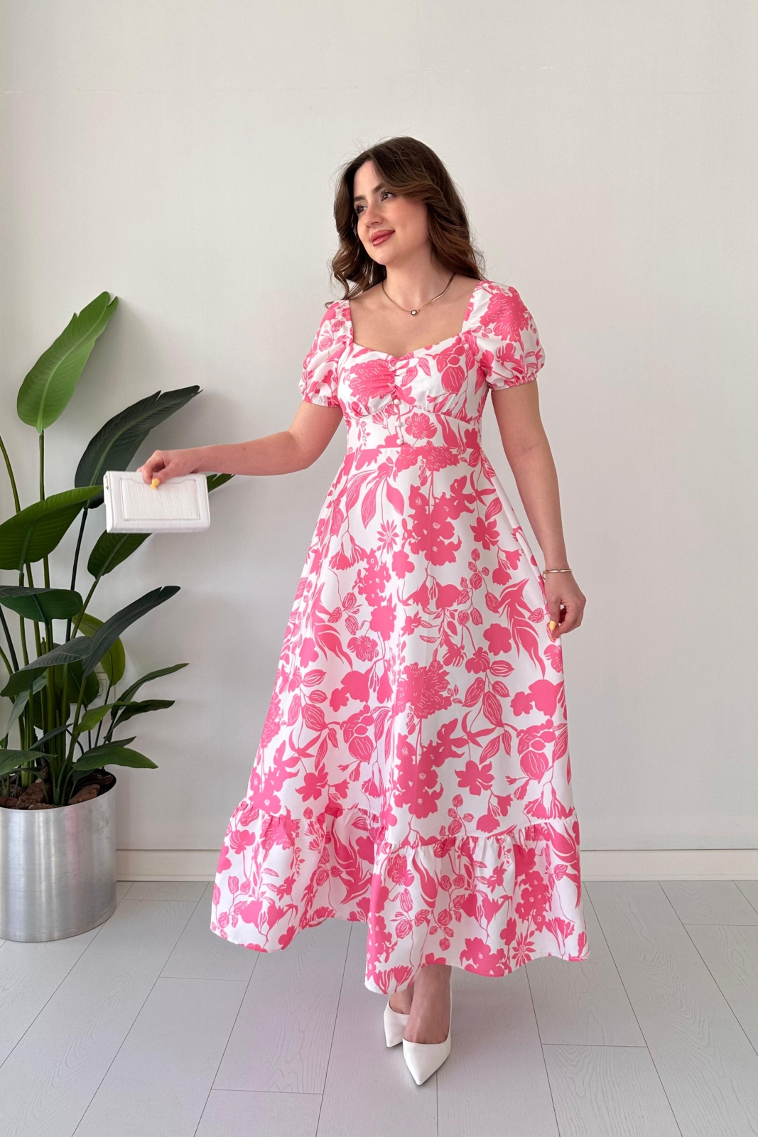 Petunya Poplin Elbise Pembe - Thumbnail
