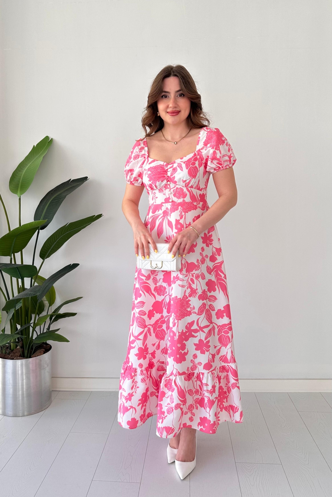 Petunya Poplin Elbise Pembe - Thumbnail