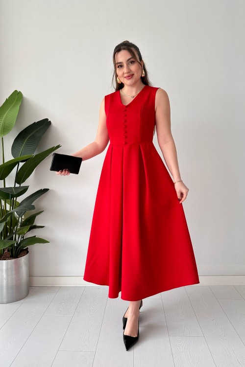 Robe plissée rouge