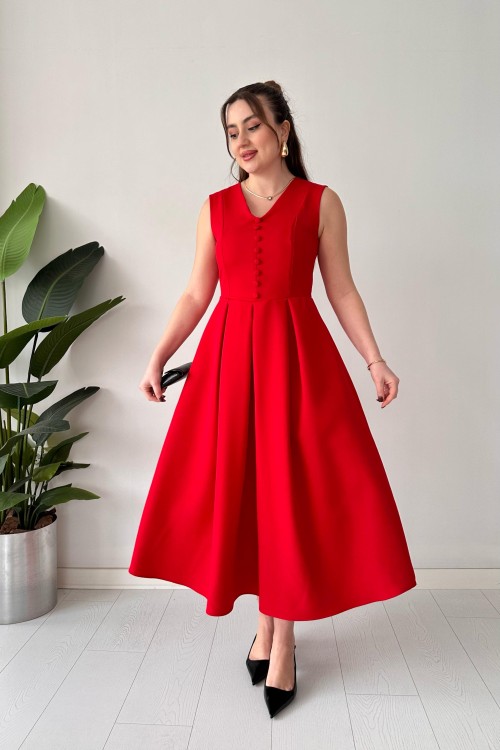 Robe plissée rouge