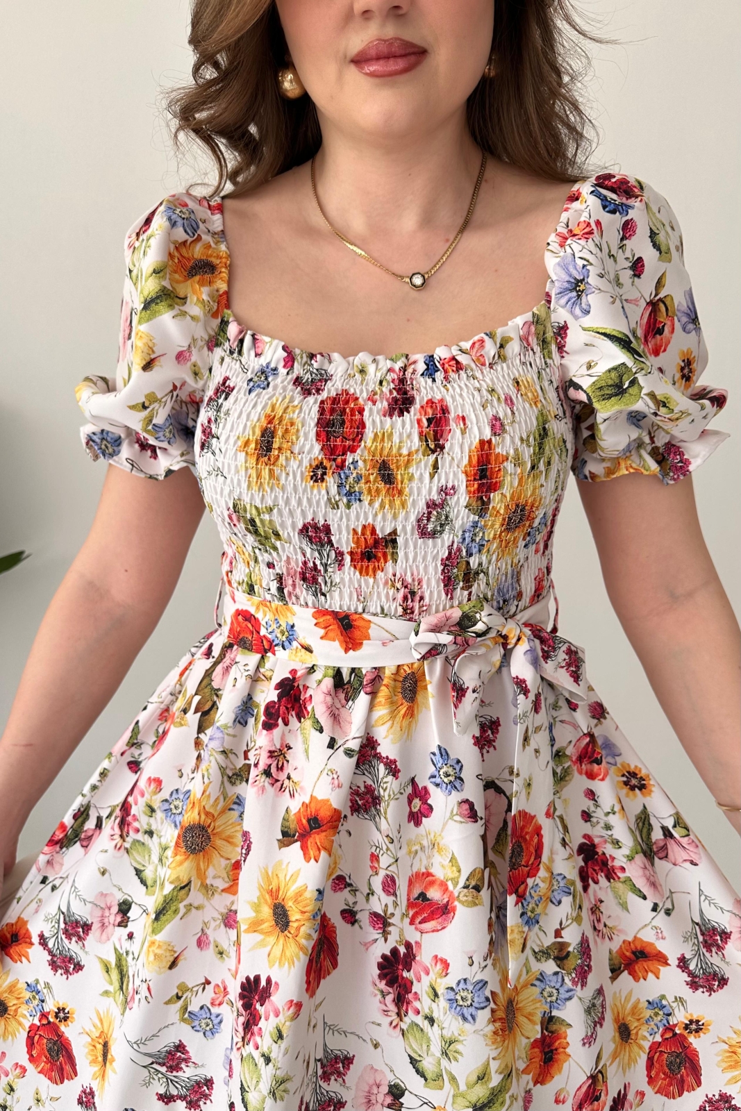 Poppy Poplin Elbise Beyaz - Thumbnail