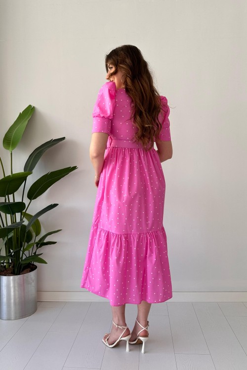 Robe en popeline à pois rose