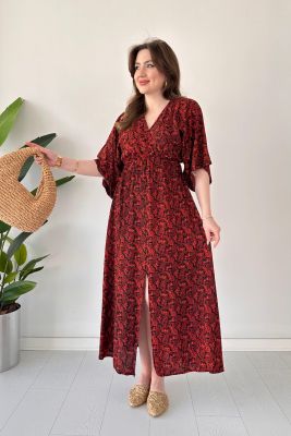 Şal Yarasa Elbise Kırmızı - Thumbnail