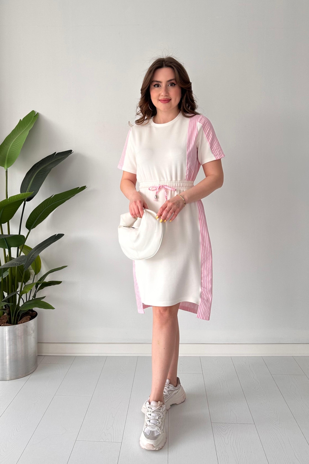 Sırtı Poplin Modal Elbise Pembe - Thumbnail