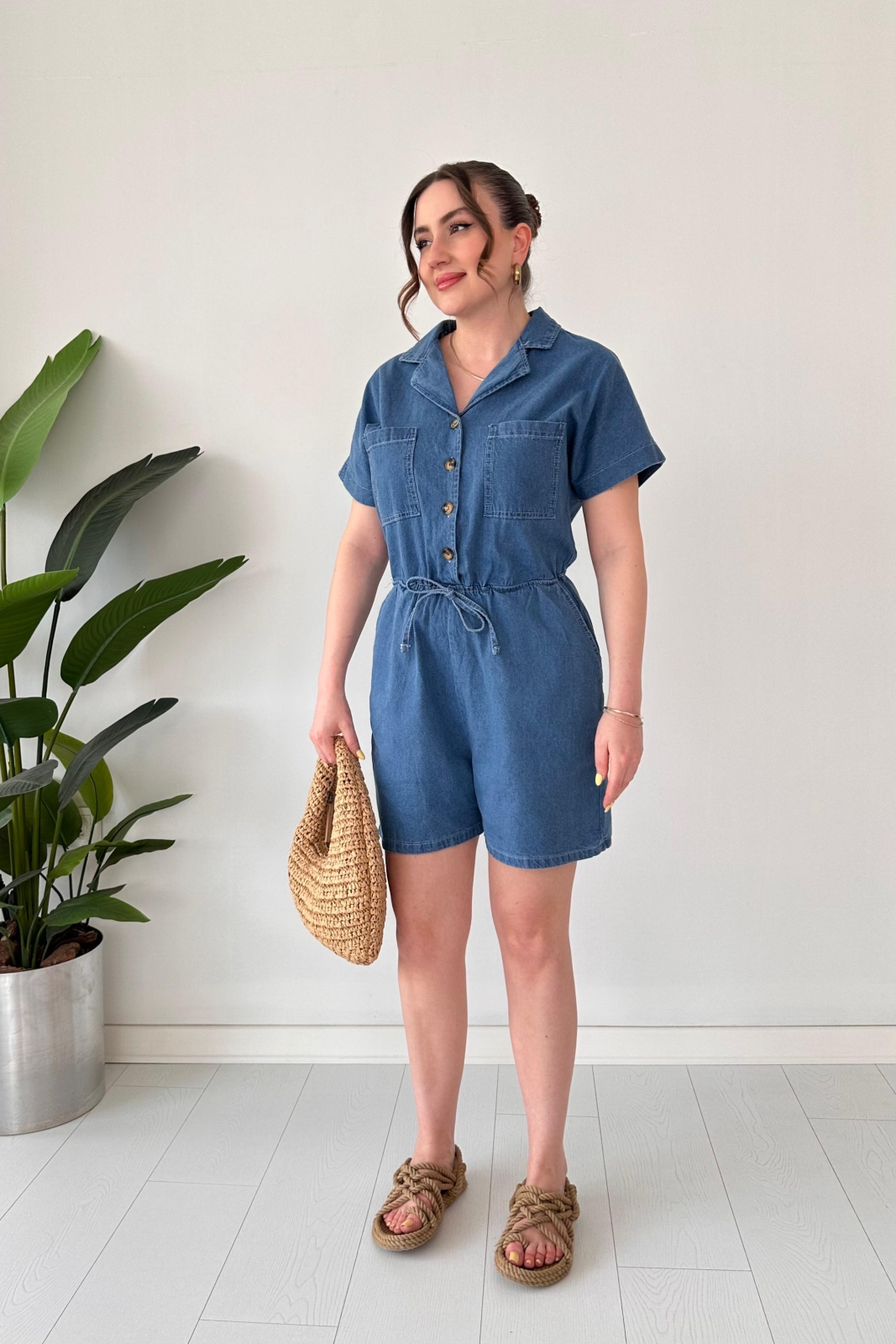 Şortlu Denim Tulum Mavi - Thumbnail