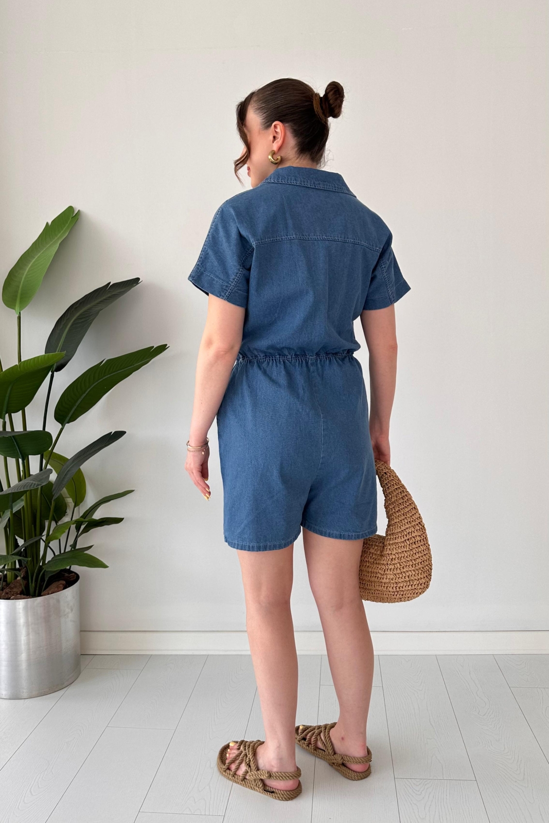 Şortlu Denim Tulum Mavi - Thumbnail