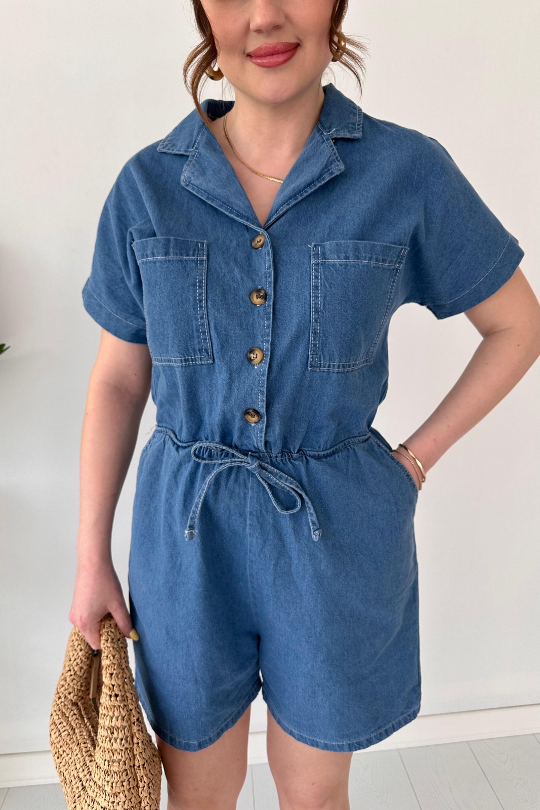 Şortlu Denim Tulum Mavi - Thumbnail