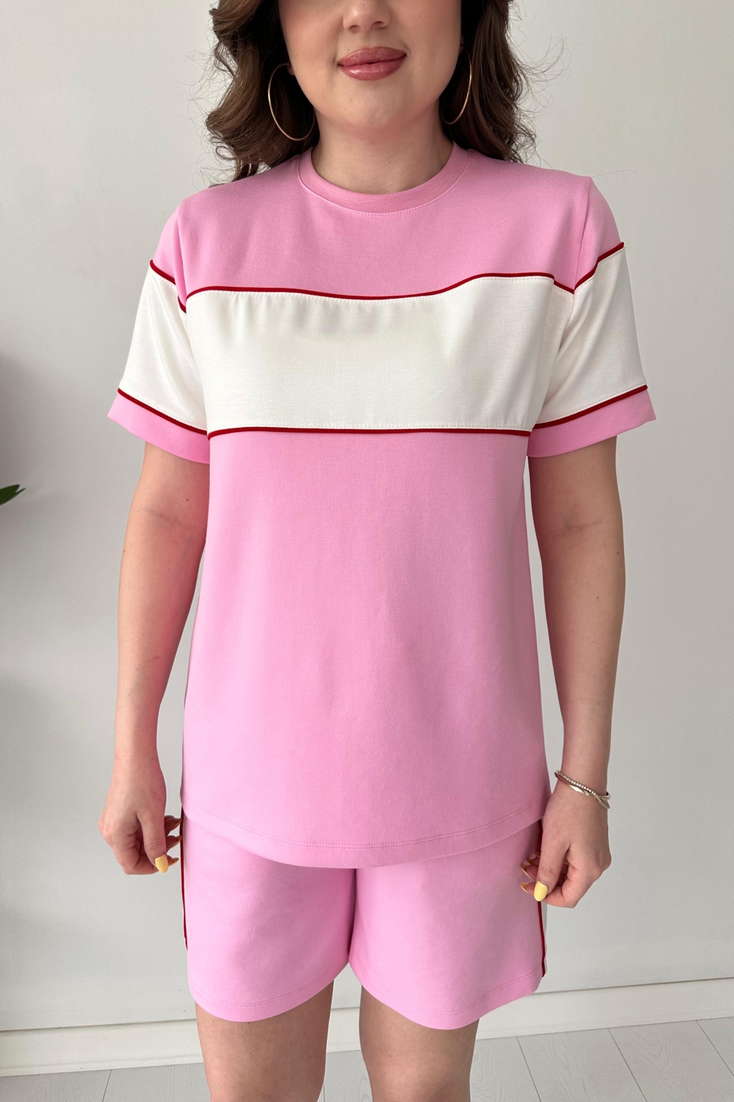 Şortlu Orta Biyeli Takım Pembe - Thumbnail