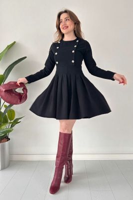 Taşlı Denim Elbise Siyah - Thumbnail