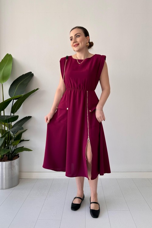 Robe à fermeture éclair simple bordeaux