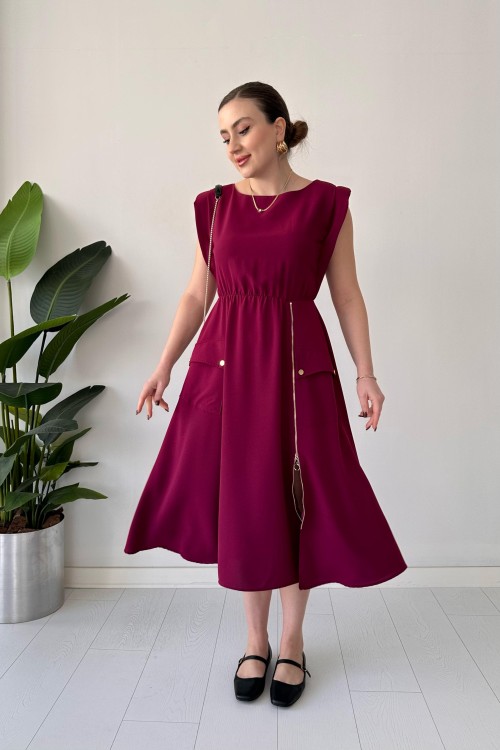Robe à fermeture éclair simple bordeaux