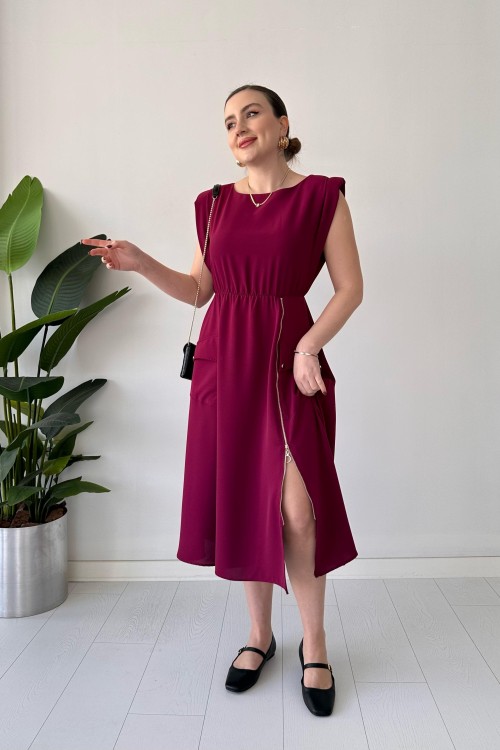 Robe à fermeture éclair simple bordeaux