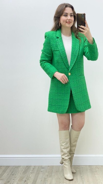 Tüvit Etek-Ceket Takım Yeşil