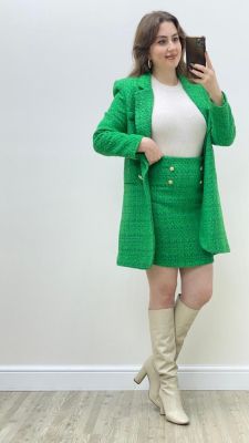 Tüvit Etek-Ceket Takım Yeşil - Thumbnail