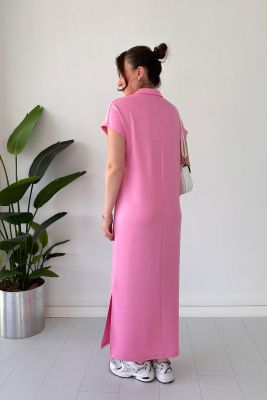 Üç Düğmeli Modal Elbise Pembe - Thumbnail