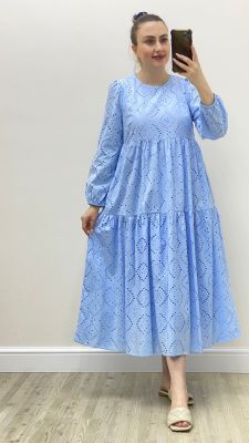 MaziButik - Uzun Kollu Fisto Elbise Bebe Mavi