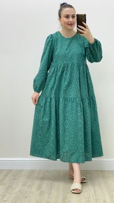 MaziButik - Uzun Kollu Fisto Elbise Yeşil