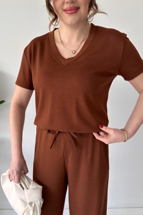 Costume en modal à col en V beige