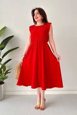 Vatkalı Kolsuz Elbise Kırmızı - Thumbnail