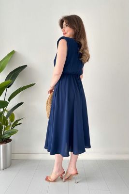 Vatkalı Kolsuz Elbise Lacivert - Thumbnail