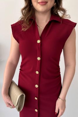 Yan Drape Elbise Bordo - Thumbnail