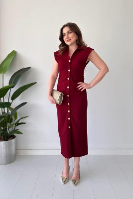 Yan Drape Elbise Bordo - Thumbnail