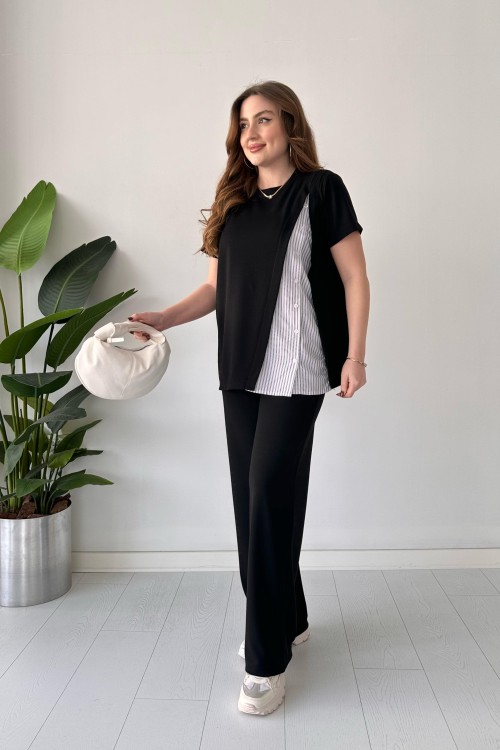 Costume en modal noir avec garniture latérale