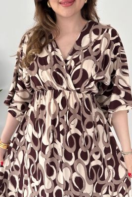Yarasa Çember Elbise Kahverengi - Thumbnail
