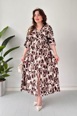 Yarasa Çember Elbise Kahverengi - Thumbnail