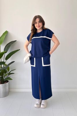 Yatay Biyeli Modal Takım Lacivert - Thumbnail