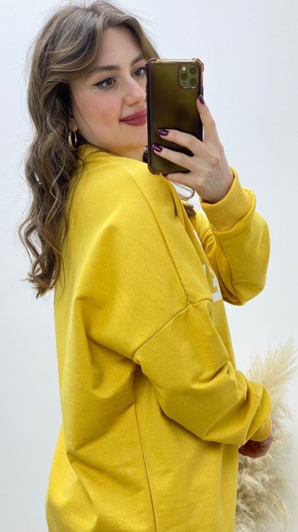 Yazılı Tunik Elbise Sarı