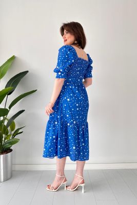 Yıldızlı Ayrobin Elbise Mavi - Thumbnail