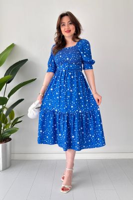 Yıldızlı Ayrobin Elbise Mavi - Thumbnail