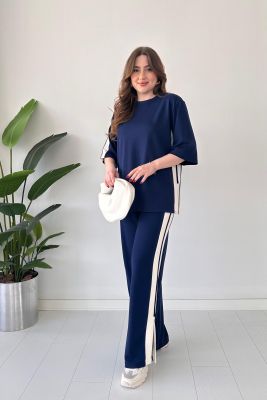 Yırtmaçlı Modal Takım Lacivert - Thumbnail