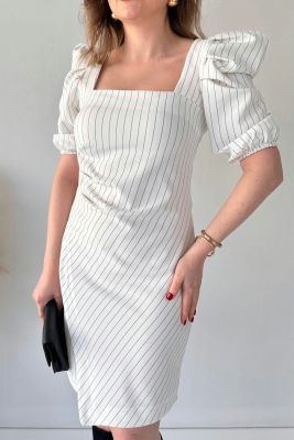Zarf Krep Elbise Beyaz - Thumbnail