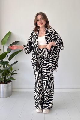 Zebra Gofre İkili Takım Siyah - Thumbnail